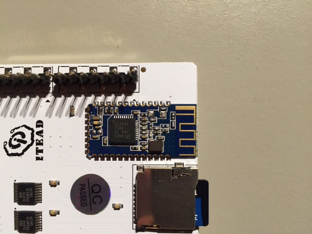 Closeup of the Bluetooth board's exposed traces.